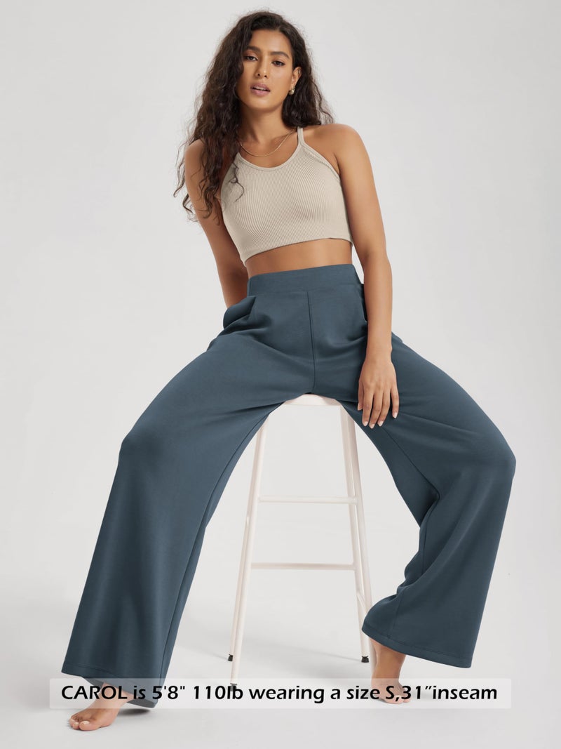 ODODOS Modal Soft Wide Leg Pants for Women High Waist Casual Relaxed Pants with Pockets, 31" Inseam, Navy, Small - Image 4