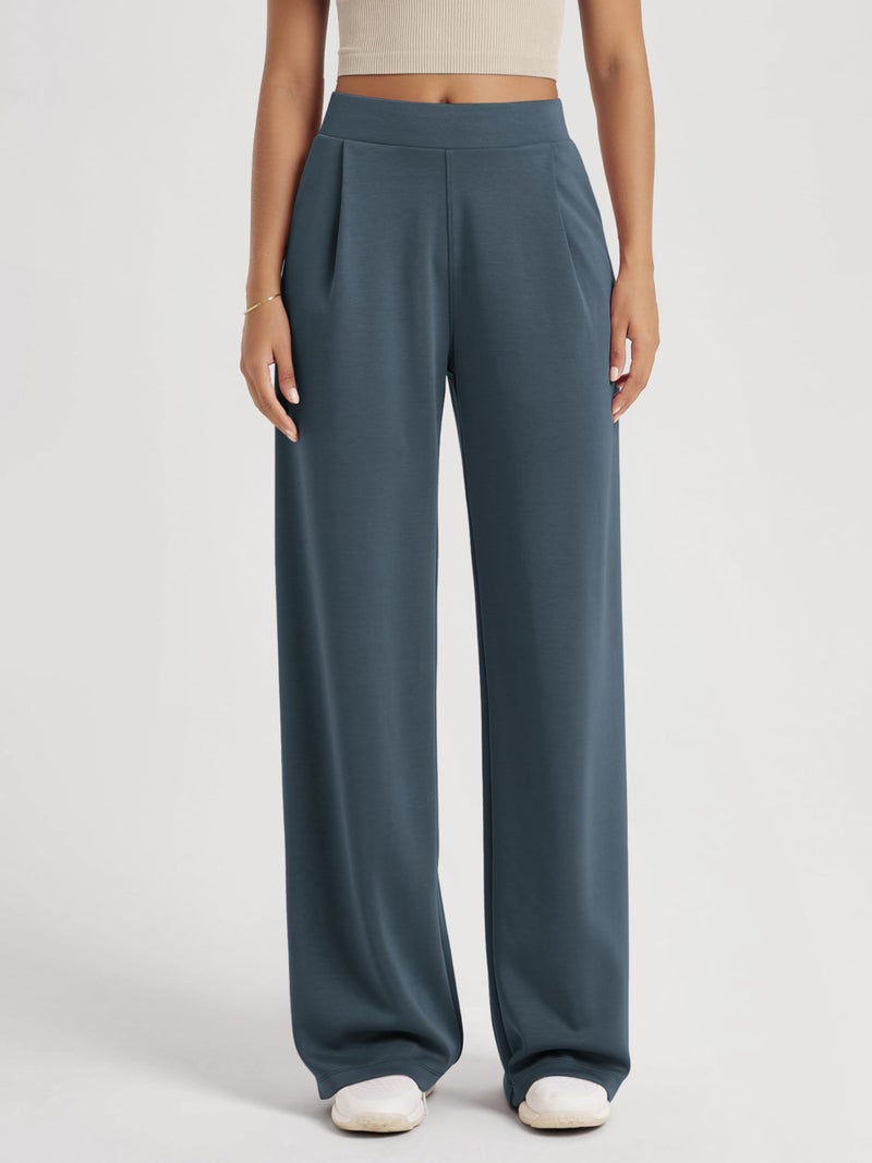 ODODOS Modal Soft Wide Leg Pants for Women High Waist Casual Relaxed Pants with Pockets, 31" Inseam, Navy, Small - Image 2