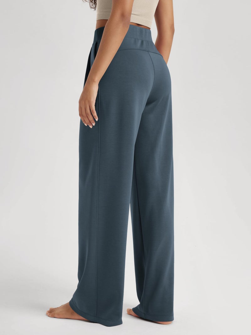 ODODOS Modal Soft Wide Leg Pants for Women High Waist Casual Relaxed Pants with Pockets, 31" Inseam, Navy, Small - Image 3