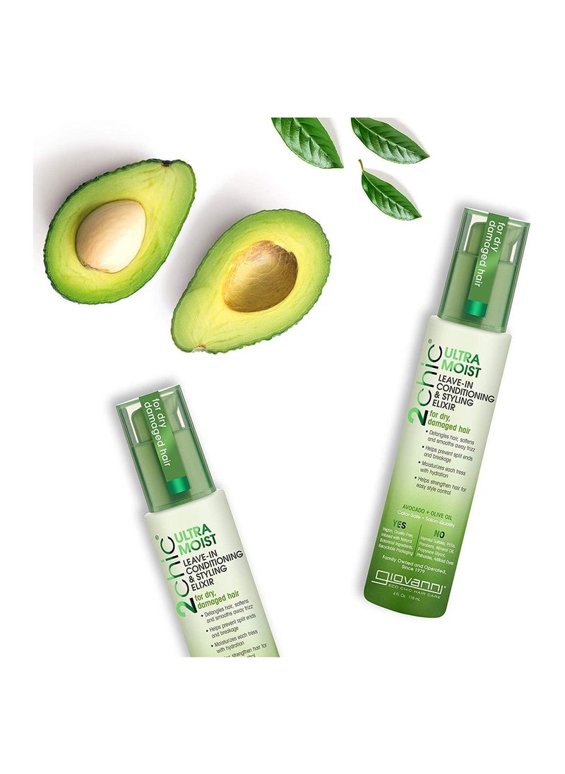 Giovane - Giovanni Elixir Styling Ultra Hydrating Moisturizer by 2 Chic - Smoothes Frizz and Prevents Splits, for Dry and Damaged Hair, with Avocado and Olive Oil, Enriched with Aloe Vera and Shea Butter - 4 oz - Image 1