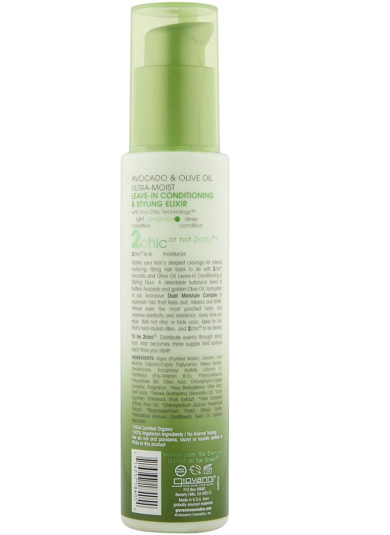 Giovane - Giovanni Elixir Styling Ultra Hydrating Moisturizer by 2 Chic - Smoothes Frizz and Prevents Splits, for Dry and Damaged Hair, with Avocado and Olive Oil, Enriched with Aloe Vera and Shea Butter - 4 oz - Image 1