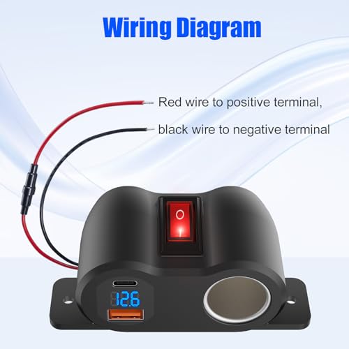 Hapytrip 2-in-1 Surface Mount 12V USB Outlet Cigarette Lighter Socket, PD 30W and QC18W Car USB Port Car Charger with Button Switch LED Voltmeter and 120W Socket, Suitable for Cars, Boats, RVs and ATVs - Image 5