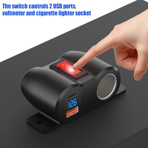 Hapytrip 2-in-1 Surface Mount 12V USB Outlet Cigarette Lighter Socket, PD 30W and QC18W Car USB Port Car Charger with Button Switch LED Voltmeter and 120W Socket, Suitable for Cars, Boats, RVs and ATVs - Image 4