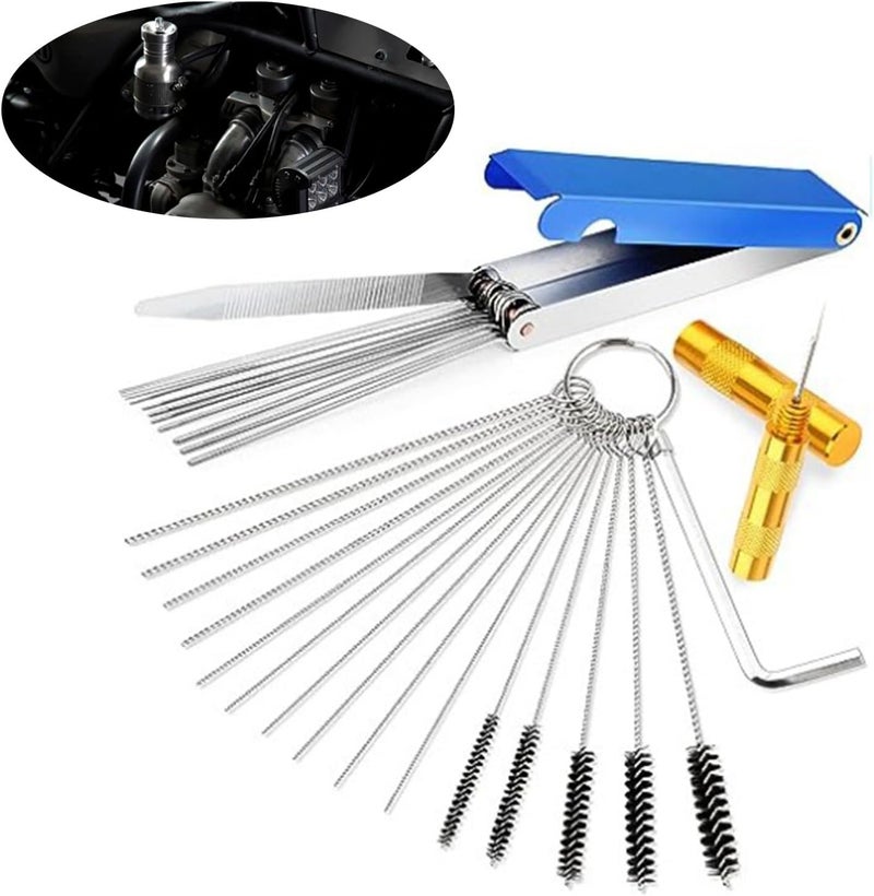 Jitrendo Carburetor Cleaning Kit,Carburetors Carbon Dirt Jet Remove Cleaner, Carb Carburetor Cleaners 13 Cleaning Wires Set, 1 Sharp Pick,1 Throttle Wrench,5 Nylon Brushes, 10 Cleaning Needles - Image 1