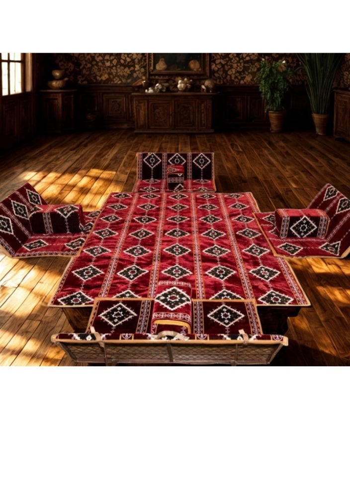 سمارت هوم طقم جلسة أرضية 9 قطع – فرشة أرضية مقاس 300×200 سم مع 4 كراسي أرضية مقاس 120 سم لشخصين و4 مراكي مريحة، جلسة عربية عصرية للمنزل والاستقبال - Image 3