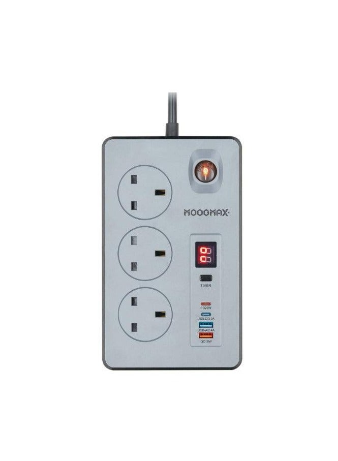 MOOGMAX Premium MOOGMAX MX-EC001 JVARE Multi-Socket Extension Board Featuring 3 Universal Outlets, Smart Overload Protection, and Integrated USB Fast Charging for Modern Electronic Devices  - Image 1
