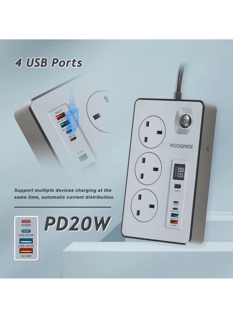 MOOGMAX Premium MOOGMAX MX-EC001 JVARE Multi-Socket Extension Board Featuring 3 Universal Outlets, Smart Overload Protection, and Integrated USB Fast Charging for Modern Electronic Devices  - Image 2