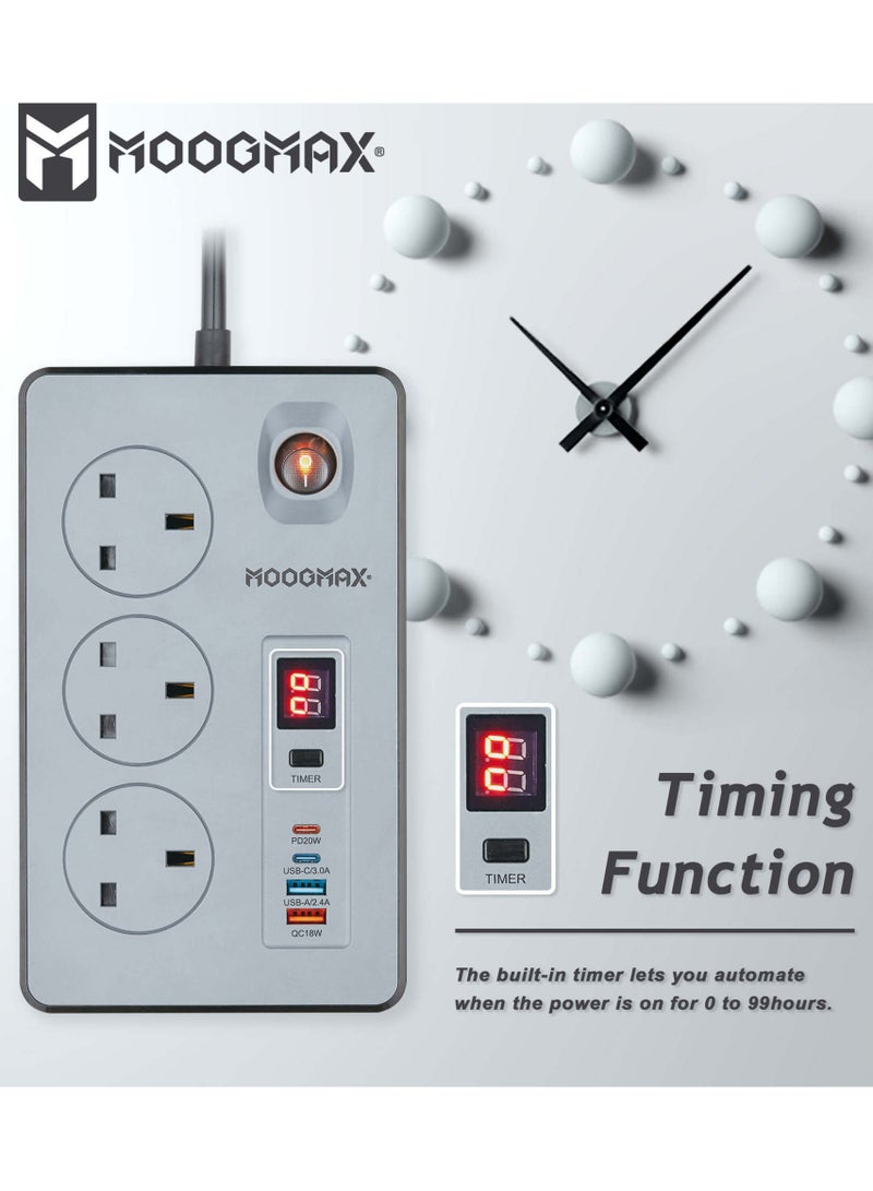 MOOGMAX Premium MOOGMAX MX-EC001 JVARE Multi-Socket Extension Board Featuring 3 Universal Outlets, Smart Overload Protection, and Integrated USB Fast Charging for Modern Electronic Devices  - Image 3