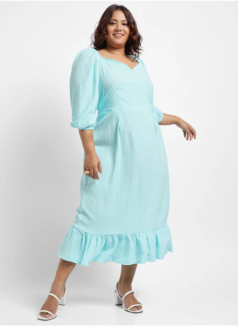 Instafab Plus Women's Sky Blue Ruffle Hem Dress