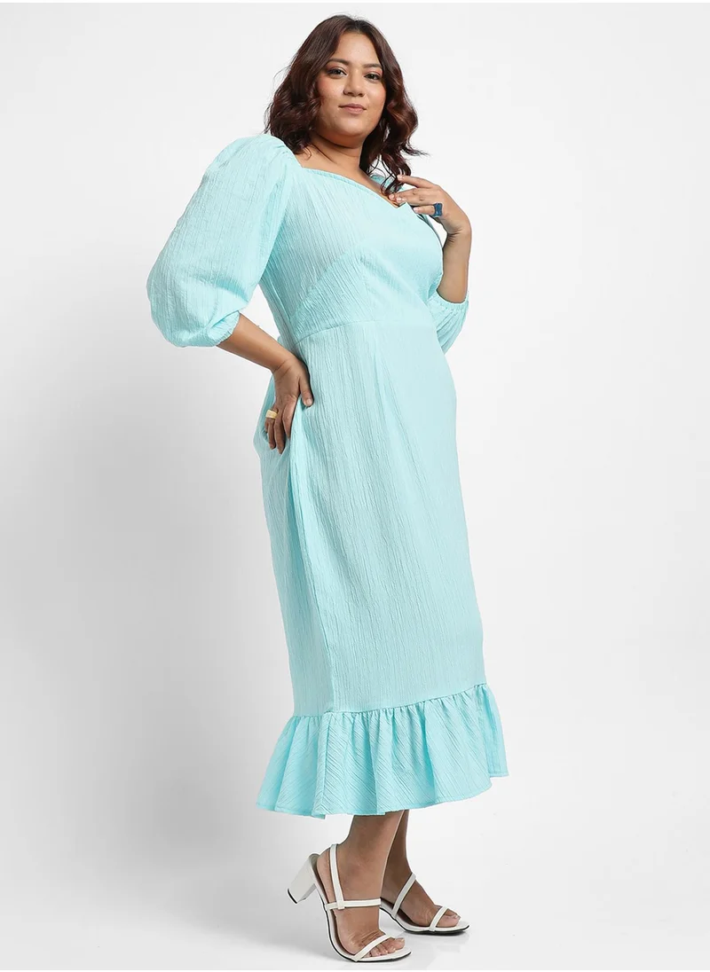 Instafab Plus Women's Sky Blue Ruffle Hem Dress