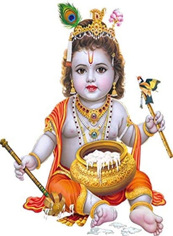 Akki Wold Bal Gopal Makan Chor God Wall Sticker for Pooja Mandir, Kids Room, Living Room,Office White Glossy Vinyl (Multicolor, Size - 50Cm X 60Cm) - Image 1