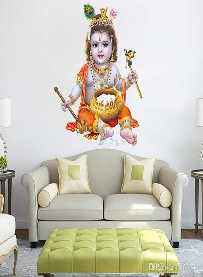 Akki Wold Bal Gopal Makan Chor God Wall Sticker for Pooja Mandir, Kids Room, Living Room,Office White Glossy Vinyl (Multicolor, Size - 50Cm X 60Cm) - Image 3