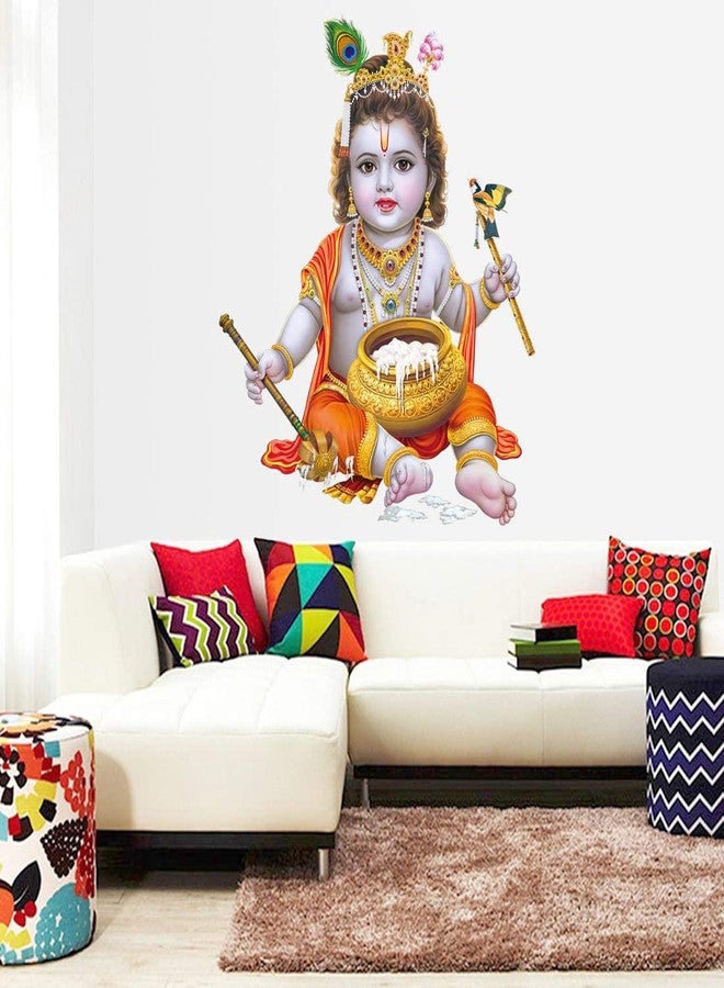 Akki Wold Bal Gopal Makan Chor God Wall Sticker for Pooja Mandir, Kids Room, Living Room,Office White Glossy Vinyl (Multicolor, Size - 50Cm X 60Cm) - Image 4