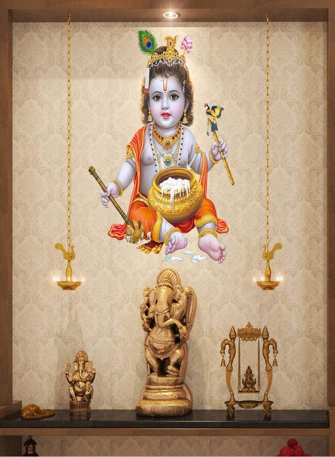 Akki Wold Bal Gopal Makan Chor God Wall Sticker for Pooja Mandir, Kids Room, Living Room,Office White Glossy Vinyl (Multicolor, Size - 50Cm X 60Cm) - Image 2