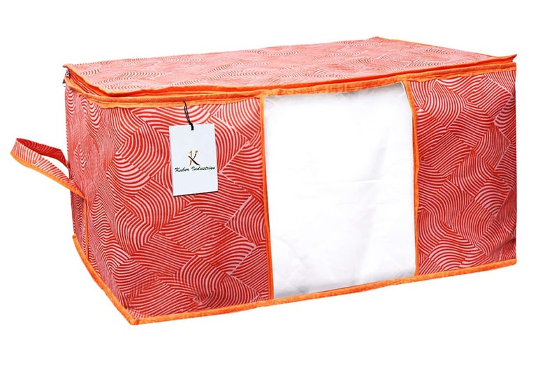 Kuber Industries Leheriya Design Rectangular Underbed Storage Organizer Blanket Cover Orange Extra Large Size Set of 2 - Image 5