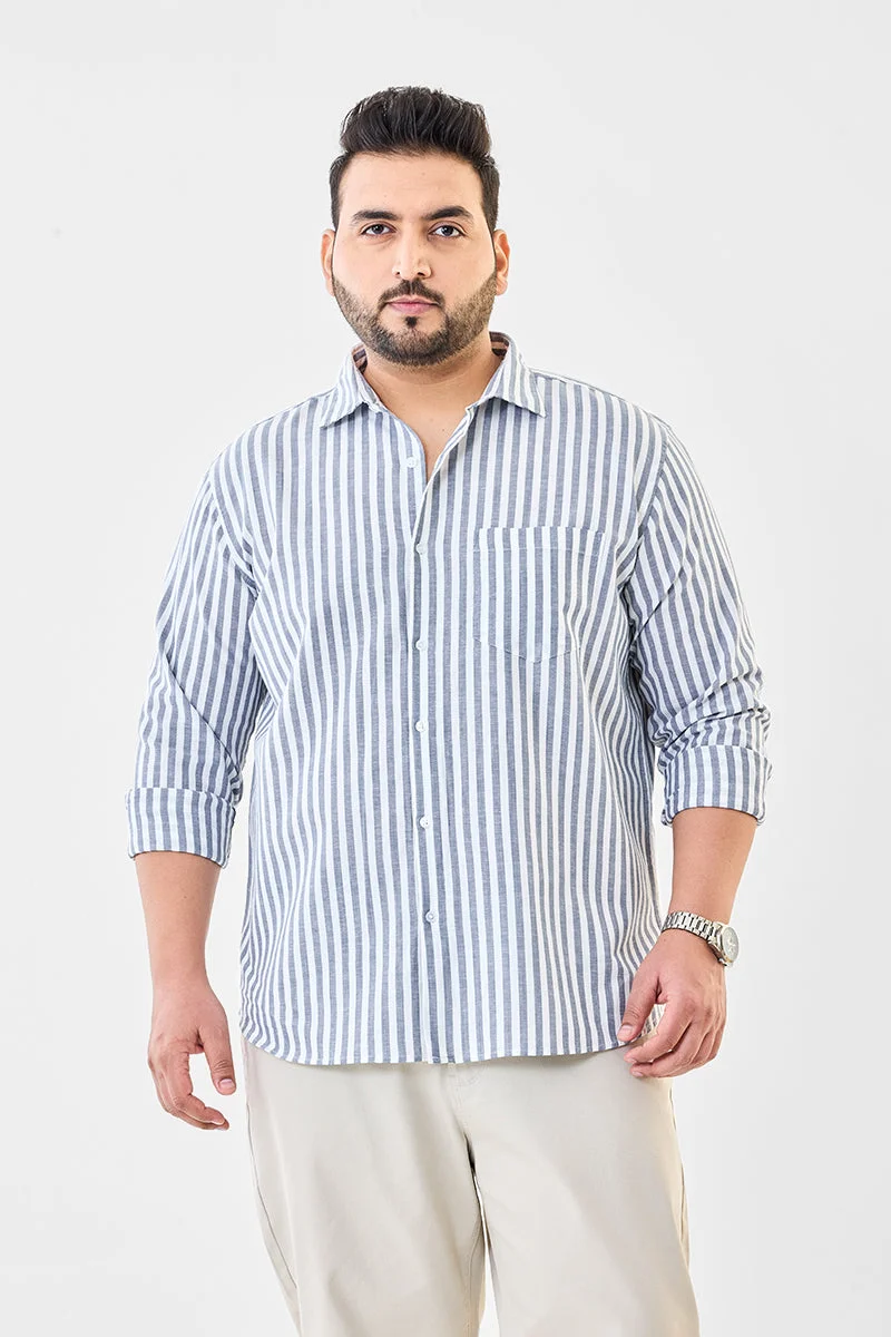 SNITCH Linen Blend Stripes Plus Size Shirt