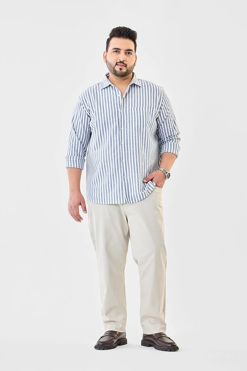 SNITCH Linen Blend Stripes Plus Size Shirt