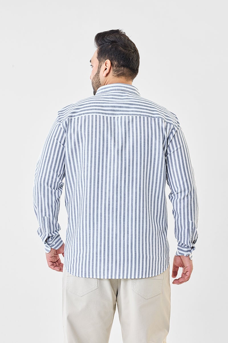 سنيتش قميص مقلم مقاس كبير من مزيج الكتان - Image 5