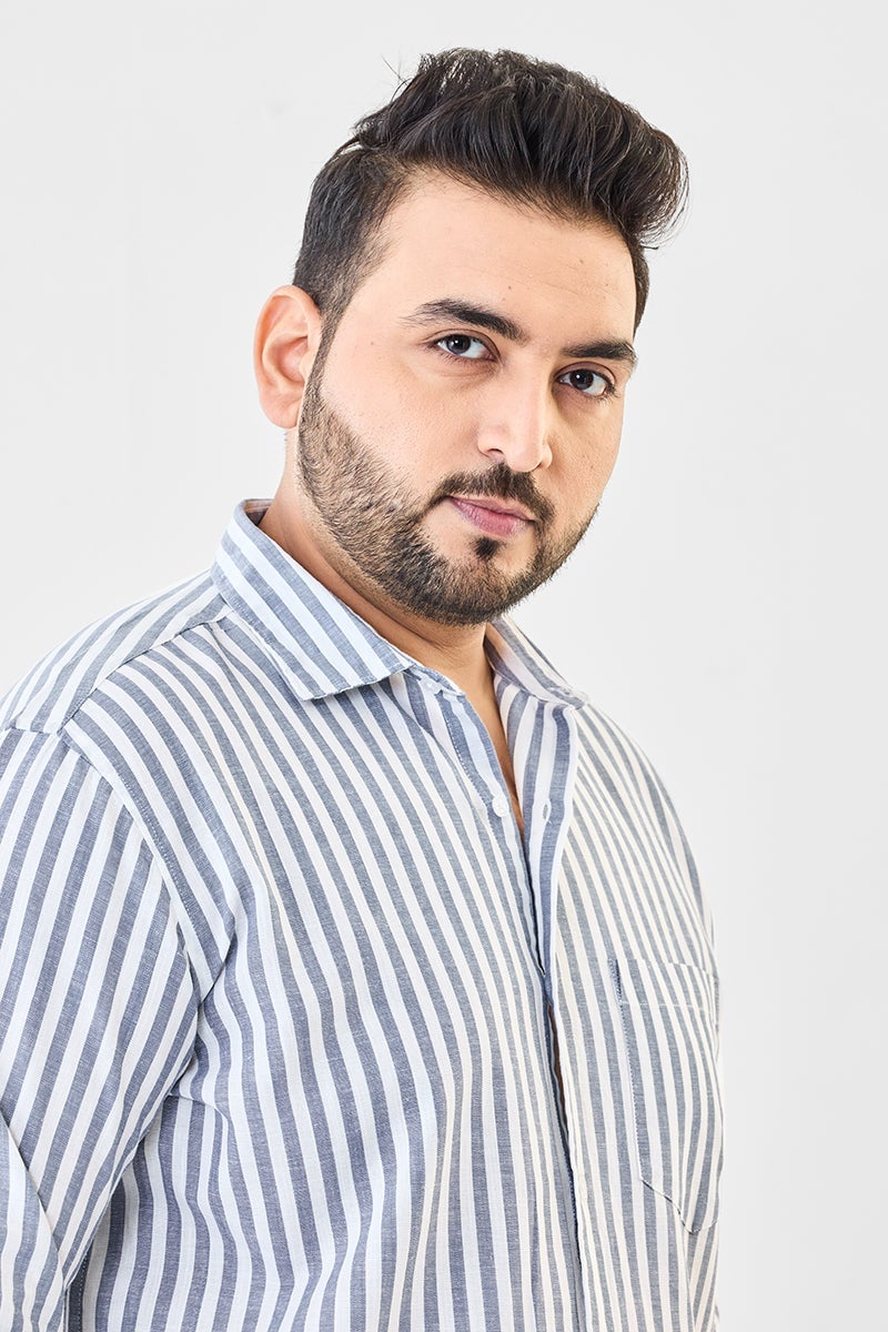 سنيتش قميص مقلم مقاس كبير من مزيج الكتان - Image 3