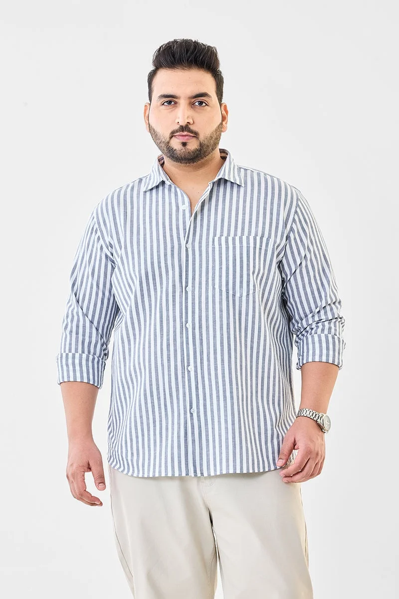 SNITCH Linen Blend Stripes Plus Size Shirt