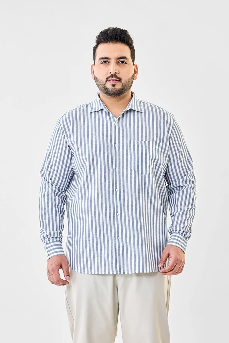 SNITCH Linen Blend Stripes Plus Size Shirt