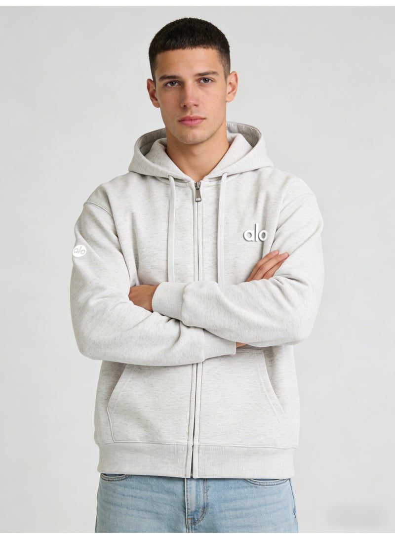 Alo Yoga Men’s Heather Light Gray Full-Zip Hoodie - Image 3