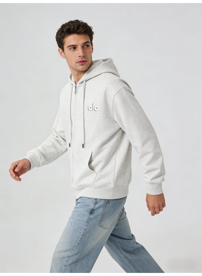 Alo Yoga Men’s Heather Light Gray Full-Zip Hoodie - Image 4