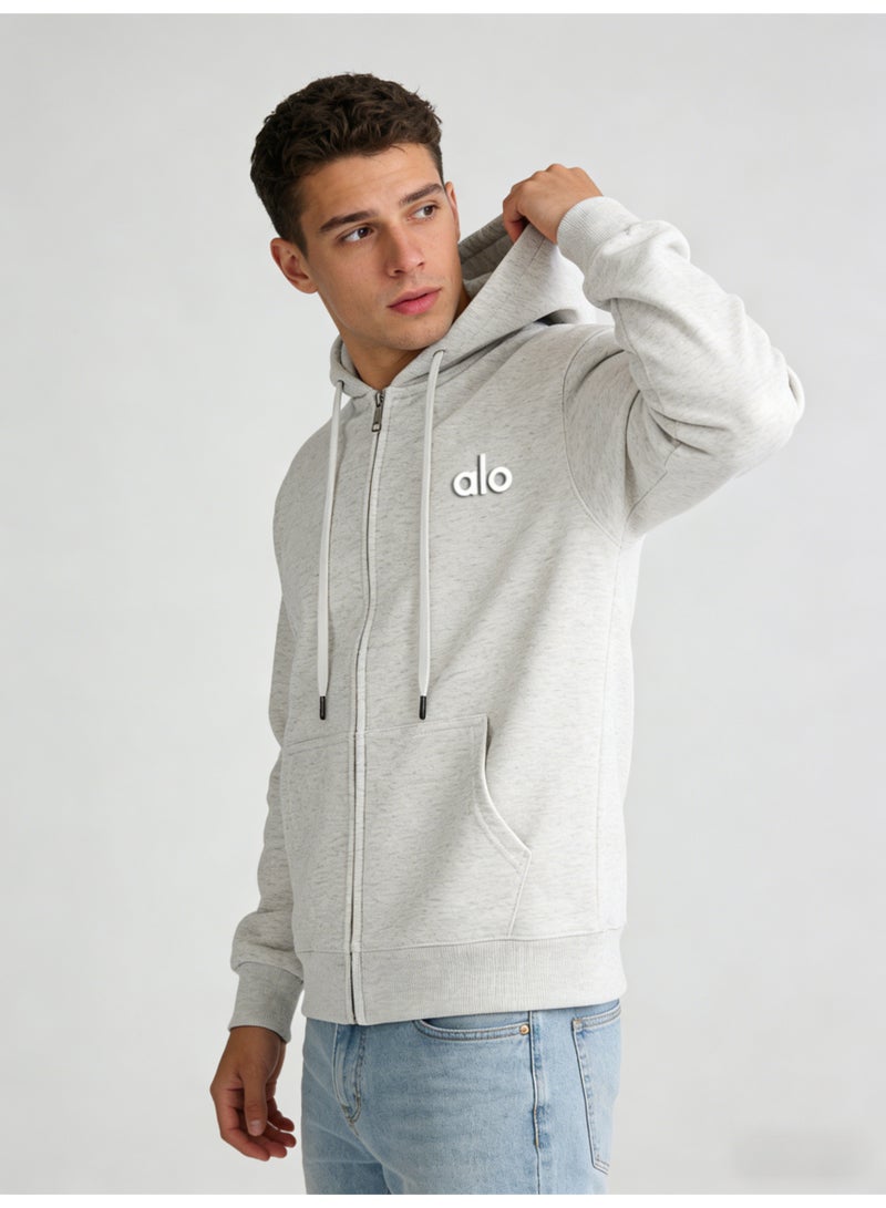 Alo Yoga Men’s Heather Light Gray Full-Zip Hoodie - Image 5