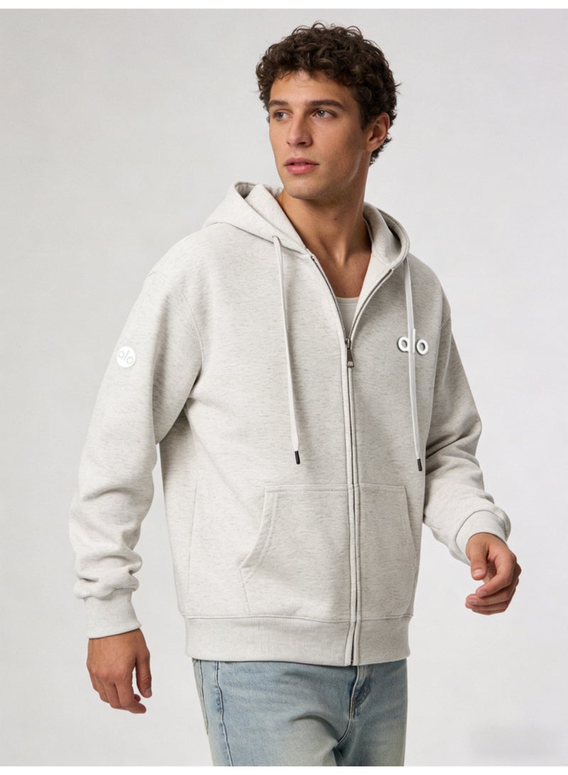 Alo Yoga Men’s Heather Light Gray Full-Zip Hoodie - Image 2