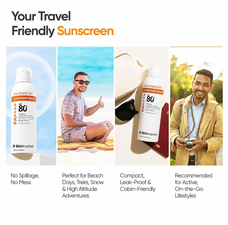 Skininspired InviShield Sunscreen Spray 100ml SkinInspired Invi Shield 365 Body Sunscreen Spray SPF 80+ PA++++ | Ultra-Light, Quick-Absorbing, Non-Greasy Sun Protection | No White Cast, Water & Sweat Resistant | Broad Spectrum UV & Blue Light  | Best Price UAE