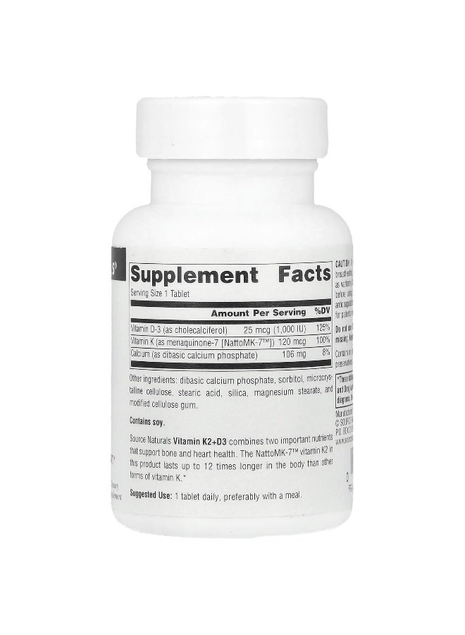 Source Naturals سورس ناتشورالز، فيتامين ك2 + د3، 30 قرص - Image 2