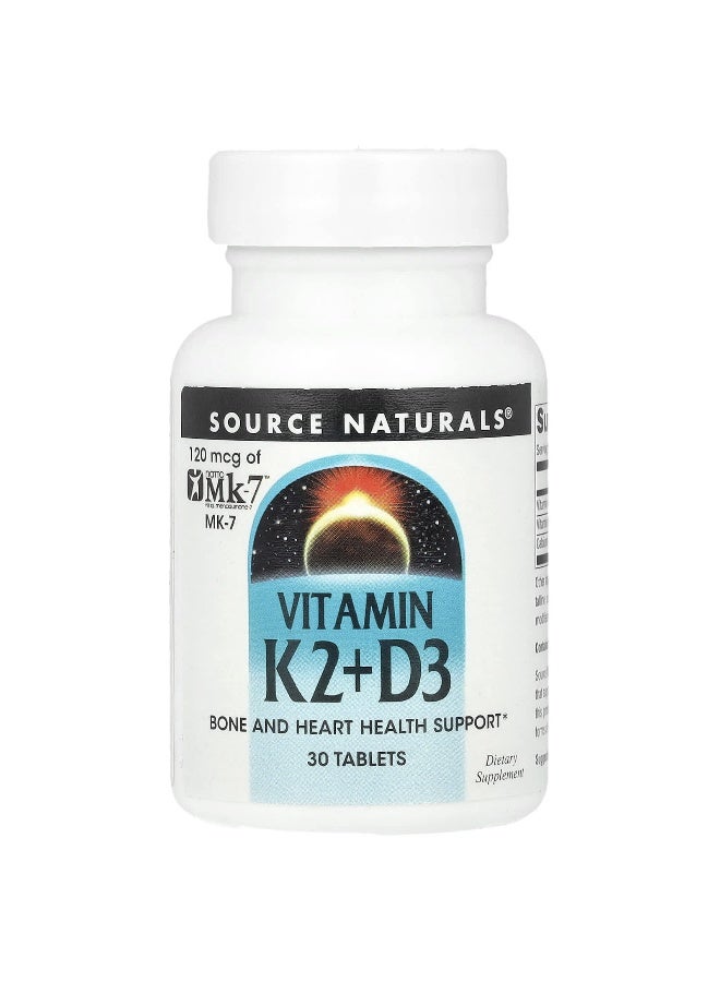 Source Naturals سورس ناتشورالز، فيتامين ك2 + د3، 30 قرص - Image 1