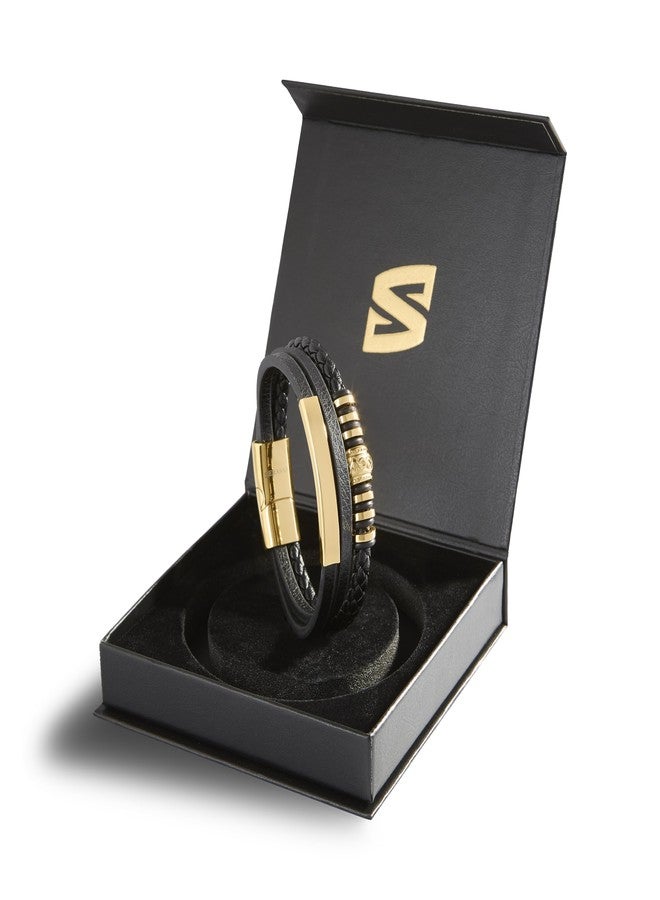 SERASAR Mens Bracelets 23cm Gold Gift Box Genuine Leather Cowhide Braided Adjust Able Magnetic Clasp Multi Layer Wrap Jewellery Rope Man Mans Male Boy Boys Band Jewelry Accessories - Image 2