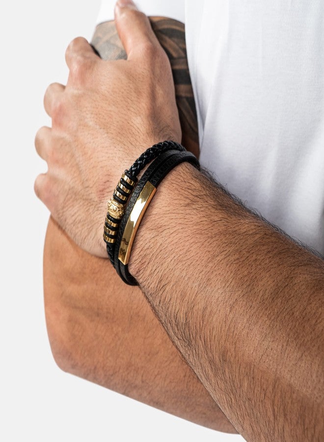 SERASAR Mens Bracelets 23cm Gold Gift Box Genuine Leather Cowhide Braided Adjust Able Magnetic Clasp Multi Layer Wrap Jewellery Rope Man Mans Male Boy Boys Band Jewelry Accessories - Image 5