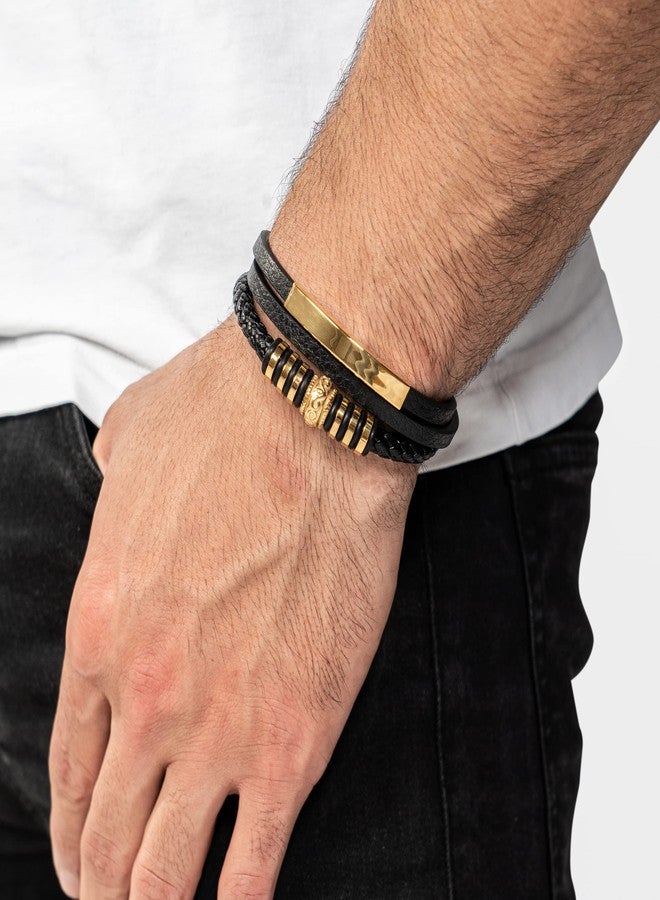 SERASAR Mens Bracelets 23cm Gold Gift Box Genuine Leather Cowhide Braided Adjust Able Magnetic Clasp Multi Layer Wrap Jewellery Rope Man Mans Male Boy Boys Band Jewelry Accessories - Image 3