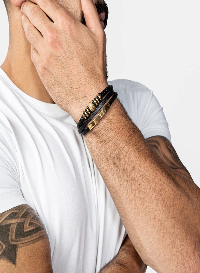 SERASAR Mens Bracelets 23cm Gold Gift Box Genuine Leather Cowhide Braided Adjust Able Magnetic Clasp Multi Layer Wrap Jewellery Rope Man Mans Male Boy Boys Band Jewelry Accessories - Image 4