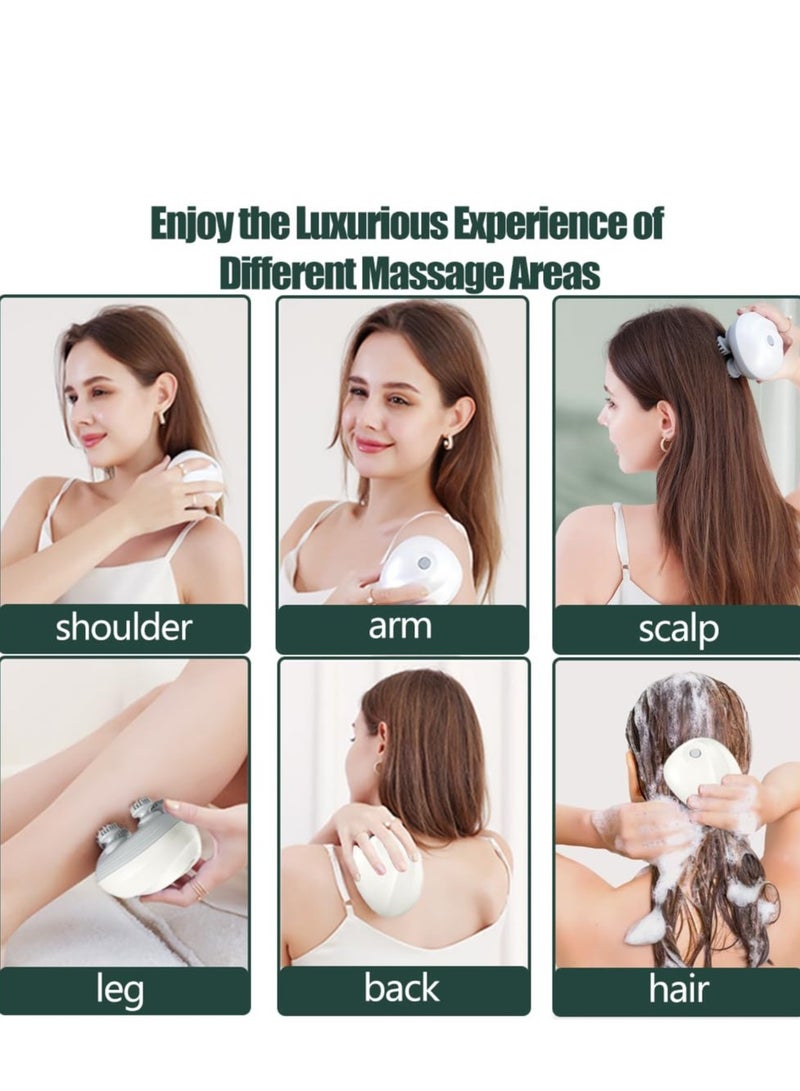 Loquat Electric Scalp Massager  Multifunctional Waterproof Head Massager With 96 Kneading Nodes Rechargeable Head Scratcher For Hair Growth Stress Relax Relaxing Gifts For Women Men Her(White) - Image 3