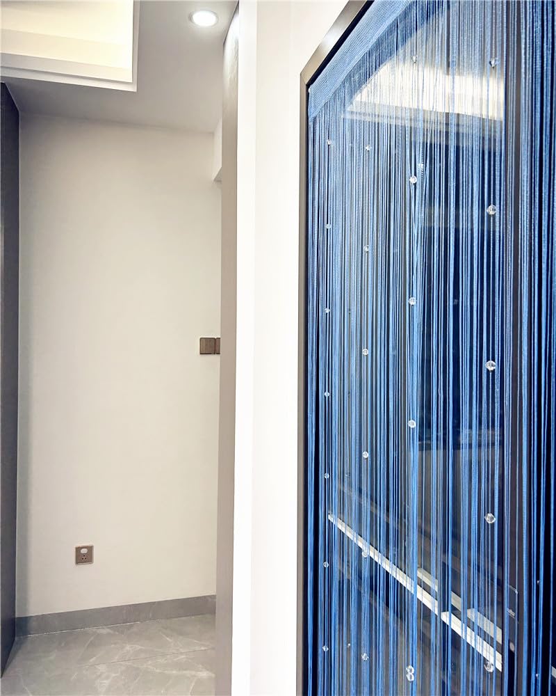 Eve Split Decorative Door String Curtain Bead Wall Panel Fringe Window Divider Blind for Wedding Coffee House Restaurant Parts Crystal Tassel Screen Home DecorationSky Blue