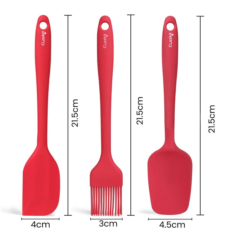 Clazkit Clazkit Premium Silicone NonStick Spatula and Brush with Scraper for Cooking Baking and Mixing with Stainless Steel Core 3PiecesRedLength 215 cm - Image 2