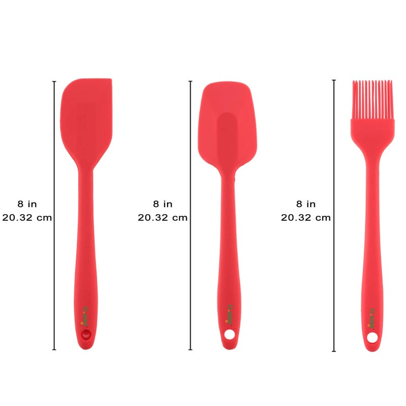 Clazkit Clazkit Premium Silicone NonStick Spatula and Brush with Scraper for Cooking Baking and Mixing with Stainless Steel Core 3PiecesRedLength 215 cm - Image 3