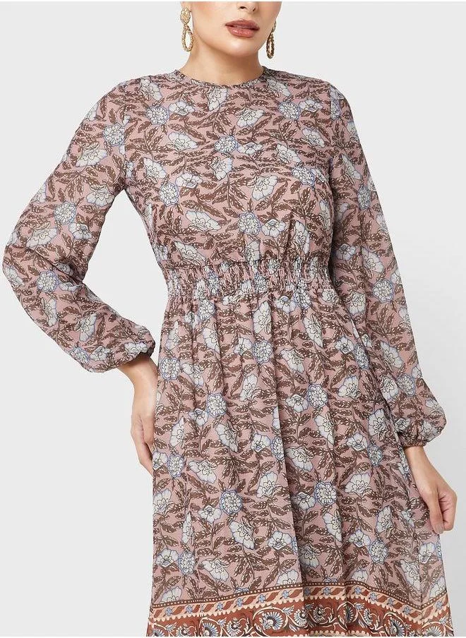 Refka by modanisa Printed Balloon Sleeve Dress
