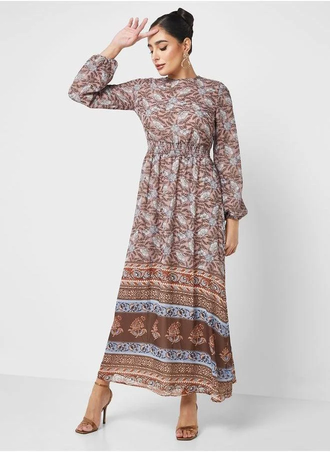 Refka by modanisa Printed Balloon Sleeve Dress