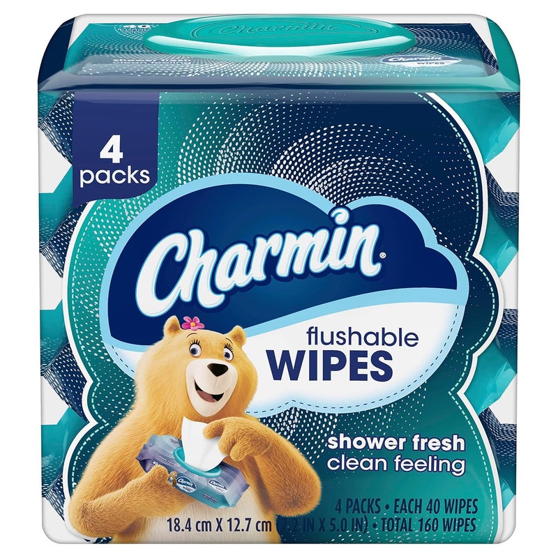 Charmin Flushable Wipes, 160 Total Wipes (4 Packs of 40) - Image 1