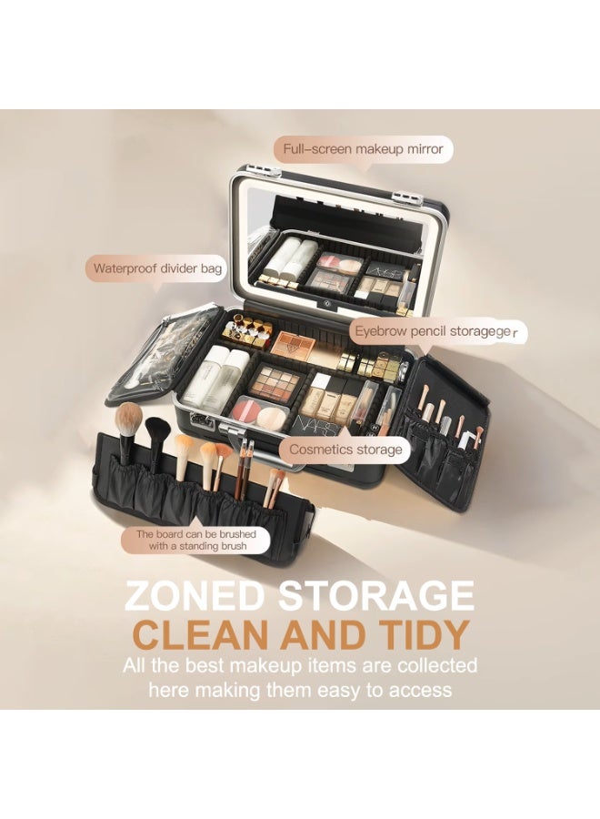 porodo Portable Makeup Case with Detachable LED Mirror, Rechargeable Cosmetic Organizer Box with Adjustable Brightness, USB-C Charging & Multiple Storage Compartments - Image 3