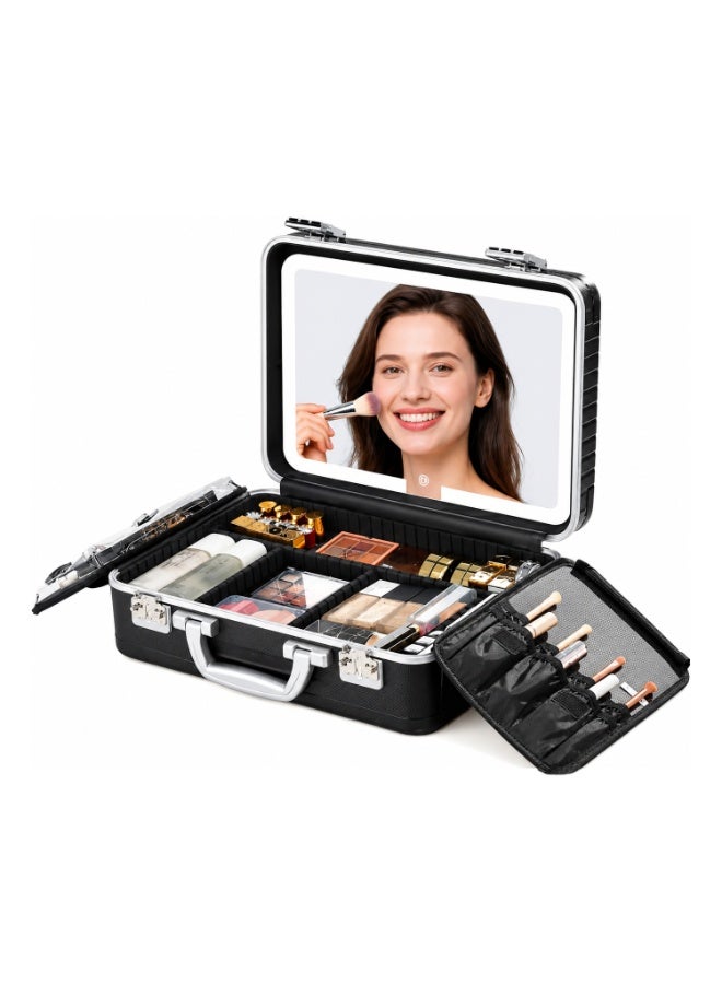 porodo Portable Makeup Case with Detachable LED Mirror, Rechargeable Cosmetic Organizer Box with Adjustable Brightness, USB-C Charging & Multiple Storage Compartments - Image 1