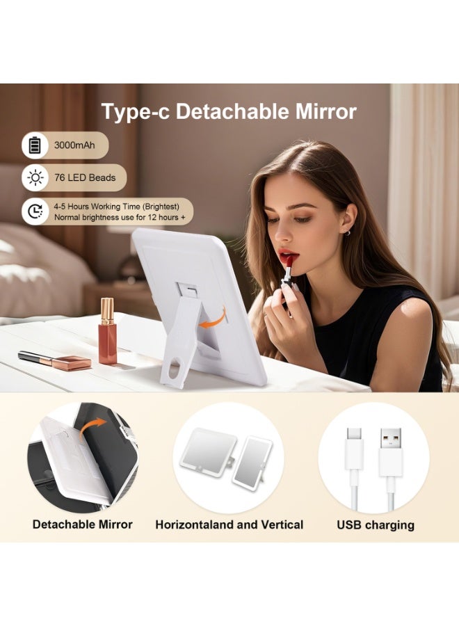 porodo Portable Makeup Case with Detachable LED Mirror, Rechargeable Cosmetic Organizer Box with Adjustable Brightness, USB-C Charging & Multiple Storage Compartments - Image 4