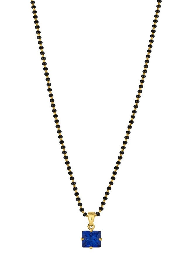 sweeply Traditional Black Beaded Mangalsutra with Blue Stone Pendant for Women – Elegant Daily,Wear Jewelry - Image 1