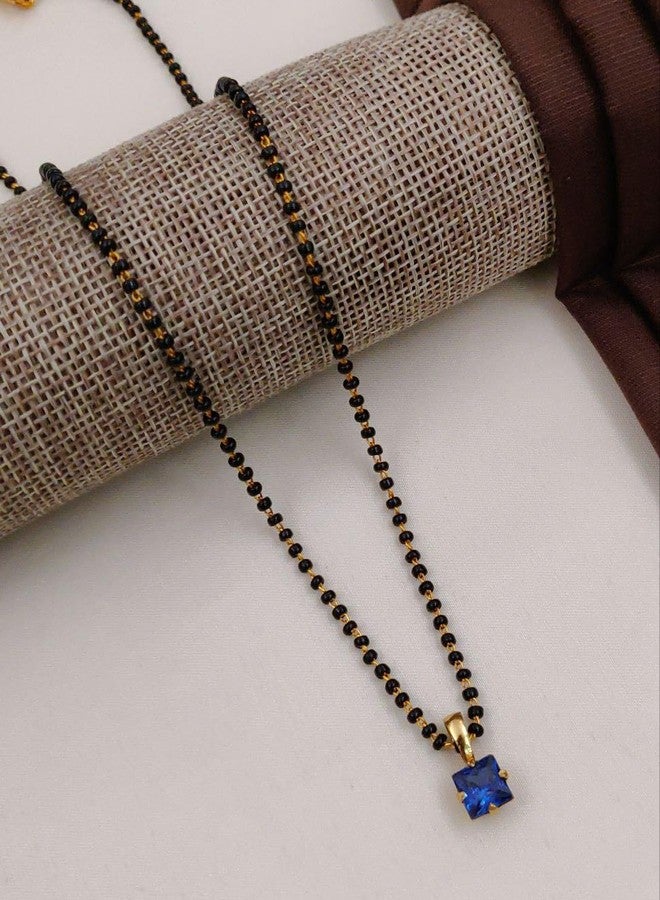 sweeply Traditional Black Beaded Mangalsutra with Blue Stone Pendant for Women – Elegant Daily,Wear Jewelry - Image 2