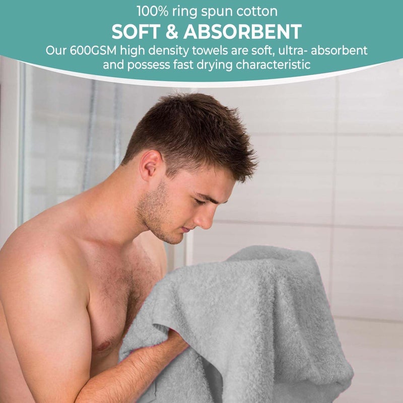 KAHAF COLLECTION Pack of 6 Bath Towels 27 x 54 Inches, 100% Cotton, Larger & Lighter Weight, Quicker to Dry, Super Soft and Absorbent, Perfect for Bathroom (Light Grey, Pack of 6 (27''x54'')) - Image 4