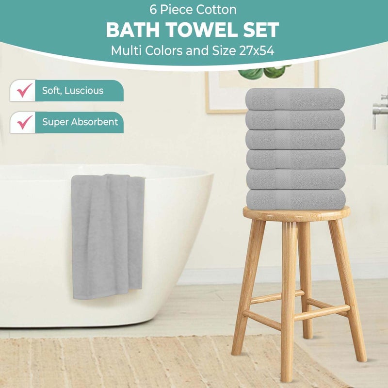 KAHAF COLLECTION Pack of 6 Bath Towels 27 x 54 Inches, 100% Cotton, Larger & Lighter Weight, Quicker to Dry, Super Soft and Absorbent, Perfect for Bathroom (Light Grey, Pack of 6 (27''x54'')) - Image 3